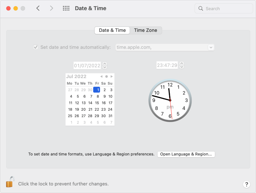 MAC Time Settings Automatically