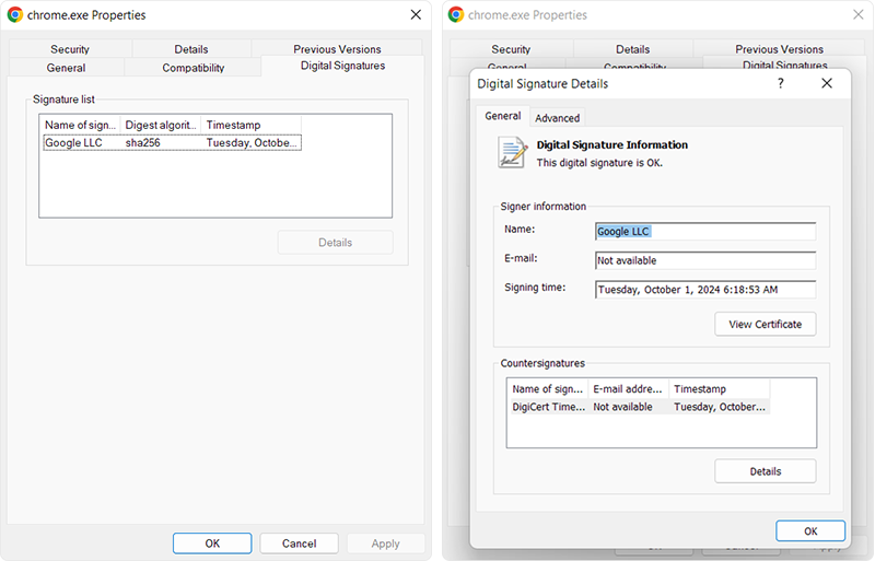 Check File Properties - Check EXE Digital Signatures