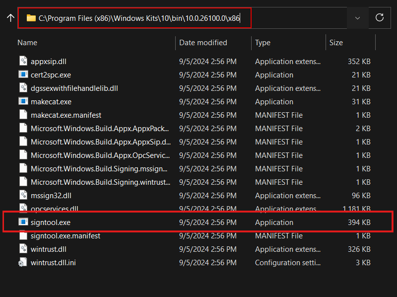 Locate the Signtool Utility