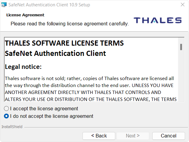 SafeNet Authentication Accept Next