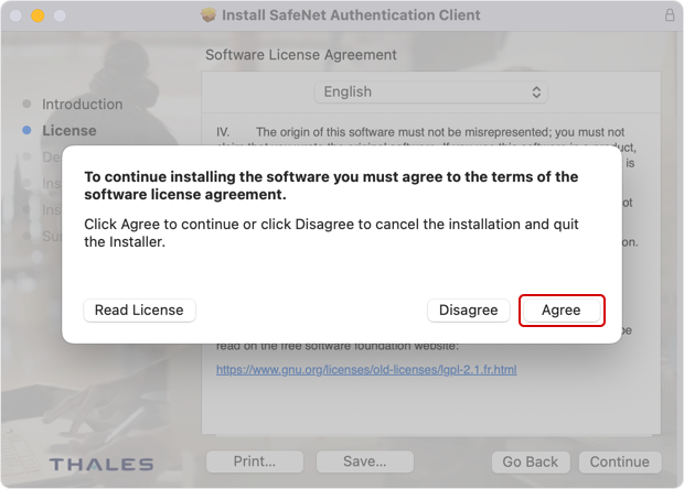 SafeNet Authentication installation Agree