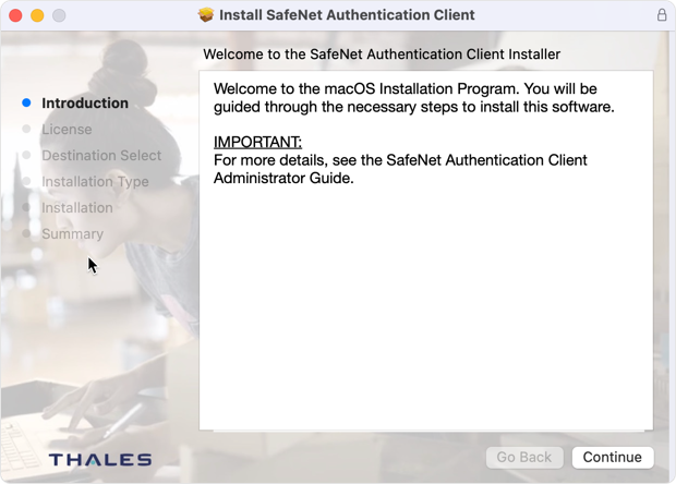 SafeNet Authentication installation Continue