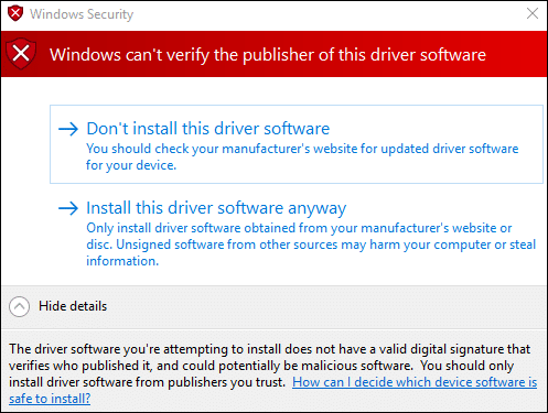 Windows Security Warning Driver