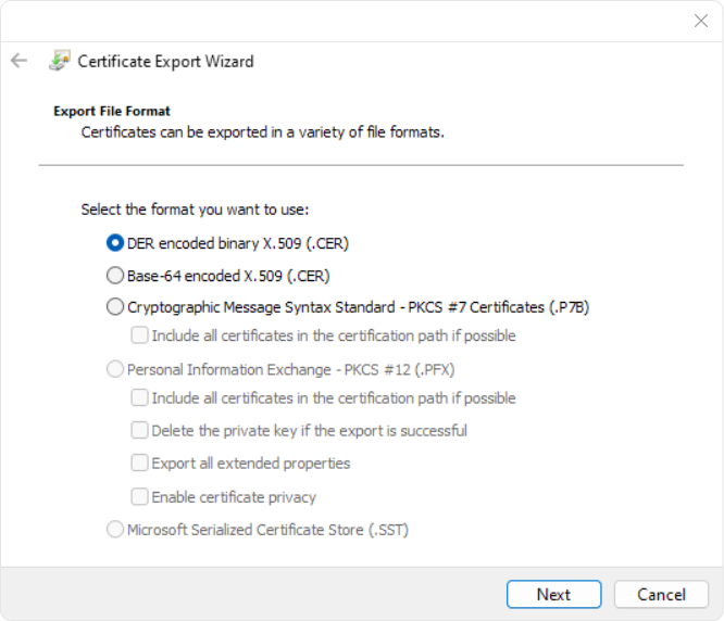 Certificate Export File Format