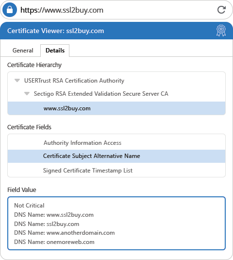 Comodo EV Multi Domain SSL Certificate Details