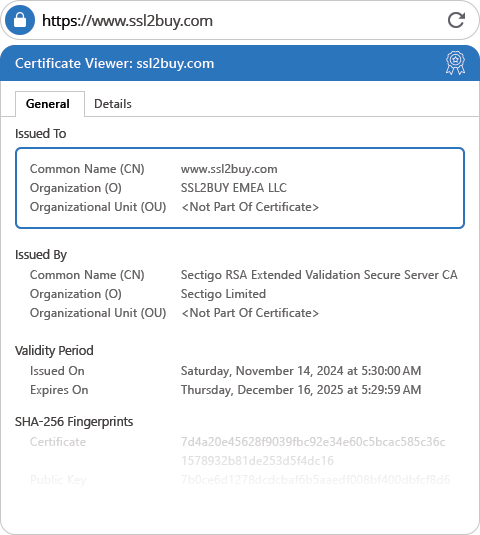 Comodo EV Multi Domain SSL Certificate General