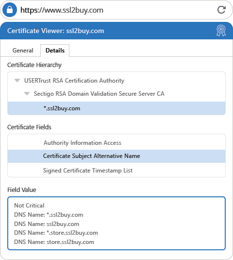 Comodo Multi Domain Wildcard Certificate Details