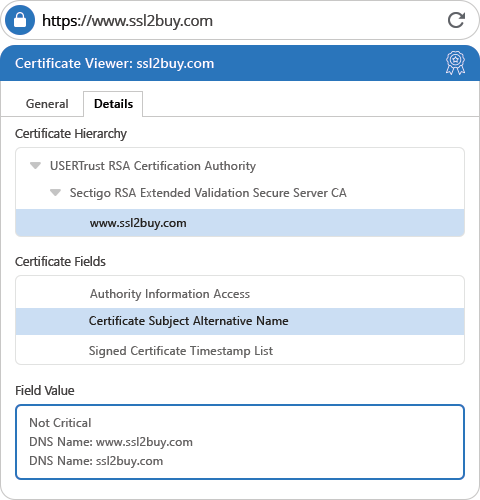 Comodo PositiveSSL EV Certificate Details