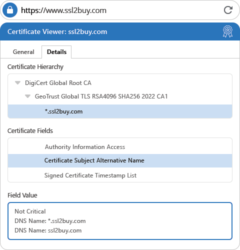 GeoTrust QuickSSL Premium Wildcard SSL Flex Details