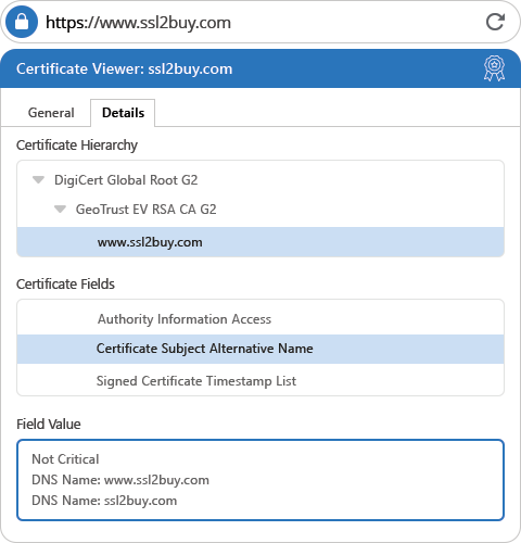 GeoTrust TBID EV SSL Certificate Details