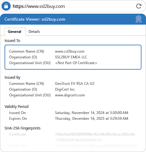 GeoTrust TBID EV SSL Certificate General