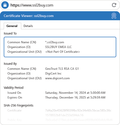 GeoTrust TBID Wildcard SSL Certificate Flex General