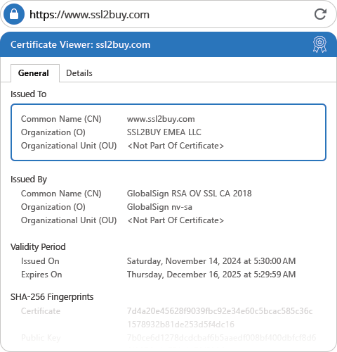 Globalsign Organization SSL Certificate General