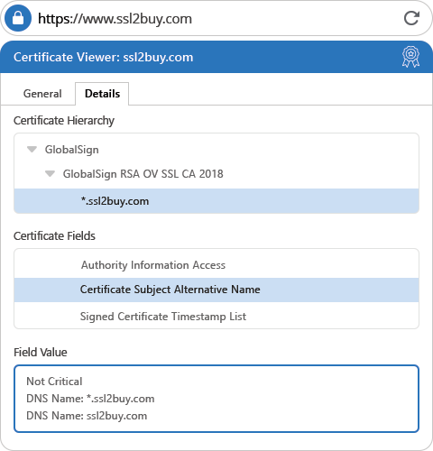 Globalsign OV Wildcard SSL Certificate Flex Details