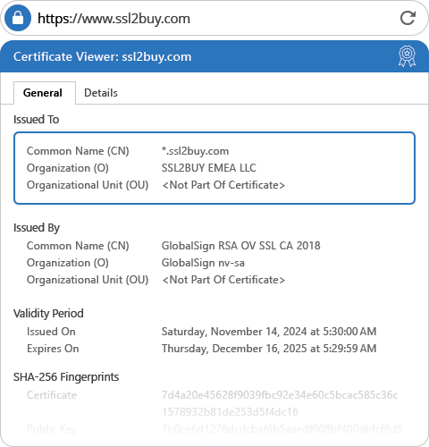 Globalsign OV Wildcard SSL Certificate Flex General