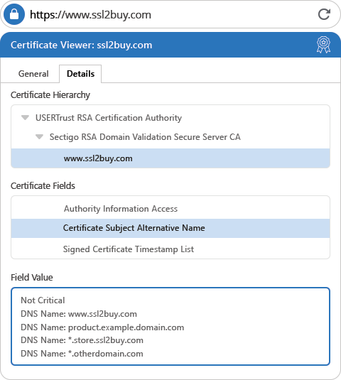 Sectigo Multi Domain SSL Wildcard Flex Details