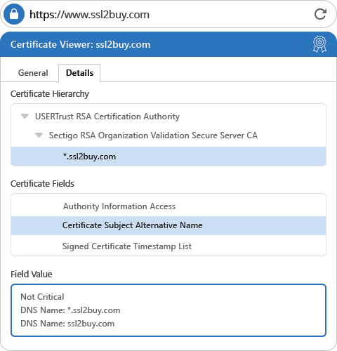 Sectigo Premium SSL Wildcard Certificate Details