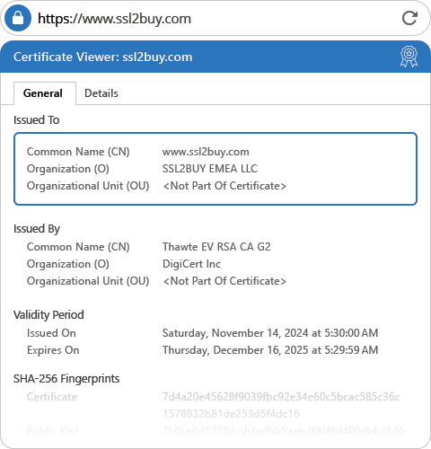 Thawte EV SSL Certificate Flex General