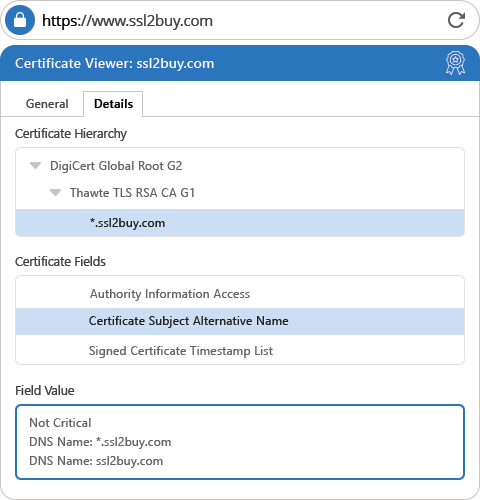 Thawte SSL 123 Wildcard Certificate Flex Details