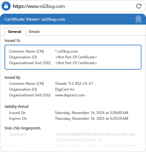 Thawte SSL 123 Wildcard Certificate Flex General