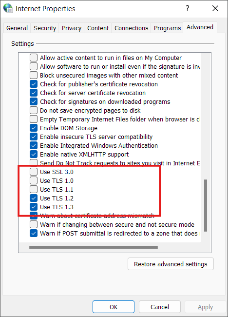 Version of SSL/TLS