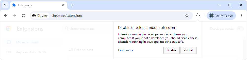 Address Developer Mode Warning