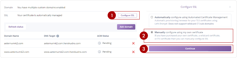 Domains and Certificates Configure SSL