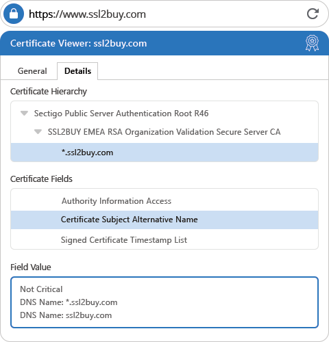 PrimeSSL OV Wildcard Certificate Details