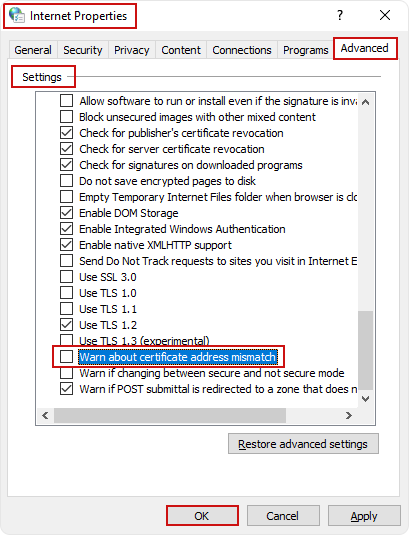 Warn about certificate address mismatch 